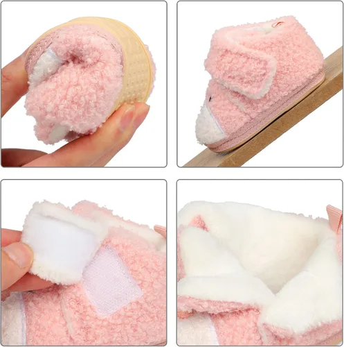 Miniatura 4 de ESTAMICO Botas cálidas de forro polar para recién nacidos, con suela antideslizante para cuna, calcetines de invierno, zapatos de dibujos animados