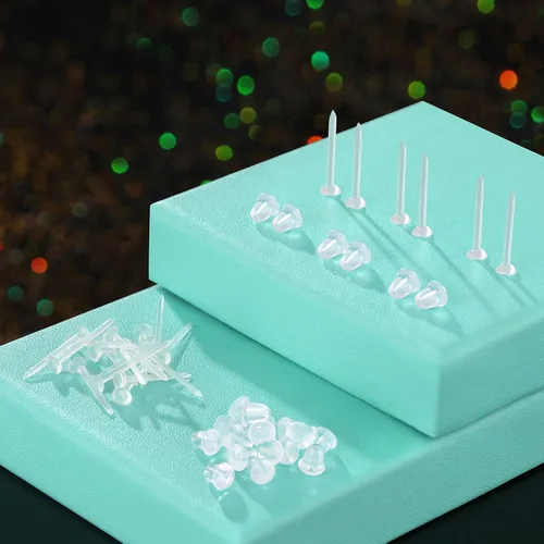 Miniatura 4 de Aretes transparentes para deportes/trabajo, aretes de plástico de 0.118 pulgadas para orejas sensibles, 100 pares de aretes y pines en blanco
