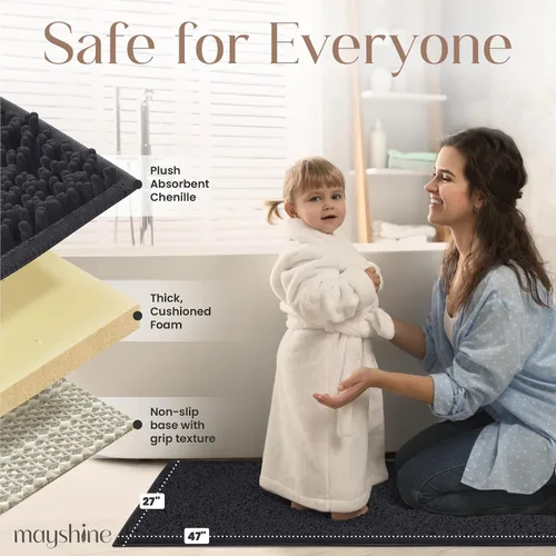 Miniatura 4 de Tapete de baño extra largo de felpilla, tapete de microfibra absorbente, lavable a máquina y antideslizante para baño, ducha, habitación y puerta