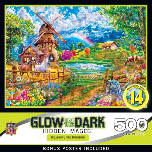 Miniatura 11 de MasterPieces - Rompecabezas de 500 piezas, brilla en la oscuridad, imágenes ocultas, Corner Market, diversión para adultos, familia, niños, 15" x 21