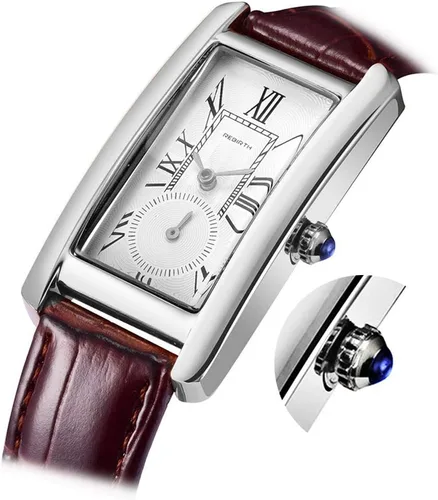 Miniatura 2 de carlien Reloj de cuarzo para mujer, elegante reloj de vestir rectangular con correa de cuero y corona de zafiro