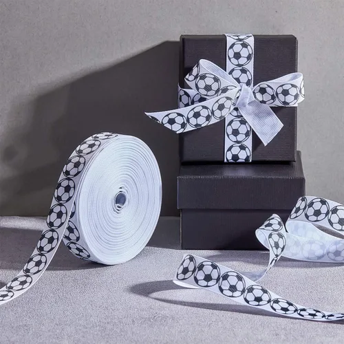 Miniatura 4 de Boao 1 cinta de fútbol de 25 yardas, diseño deportivo de grogrén, patrón de fútbol con cable para envoltura de paquetes de regalo, diseño floral