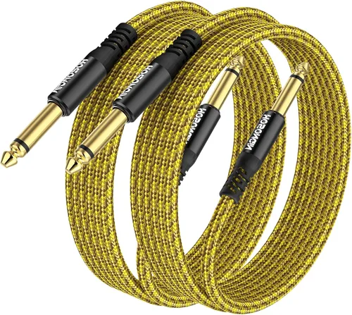 HOSONGIN Paquete de 2 cables de guitarra de 10 pies a 1/4 de pulgada para instrumentos eléctricos, cable AMP para guitarra eléctrica, bajo, Rojo
