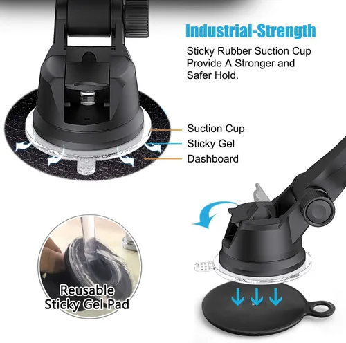 Miniatura 5 de Soporte de teléfono para tu coche – Soporte de teléfono para tablero y parabrisas con rotación de 60°, fuerte ventosa de doble bloqueo, abrazadera