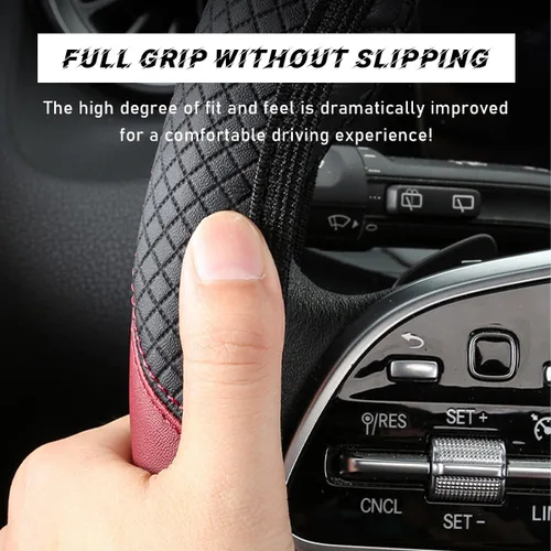 Miniatura 3 de povtii Funda para volante de automóvil, protector de cuero transpirable de 15 pulgadas, fundas cómodas antideslizantes para volante de vehículo