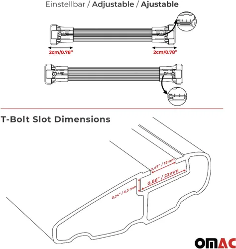Miniatura 7 de OMAC Barras transversales de aluminio para Toyota RAV4 2006-2012 – Max 165 lb / 75 kg – 2 barras plateadas