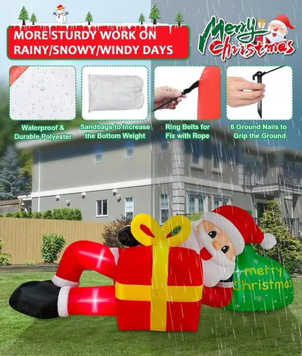 Miniatura 2 de EAONE Papá Noel Inflable Gigante Acostado de Navidad de 12 Pies Decoración Exterior, Decoraciones Inflables de Patio de Navidad Papá Noel Inflable