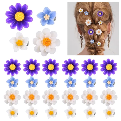 BBTO 24 pinzas pequeñas para el pelo de flores para niñas y mujeres, horquillas pequeñas para el pelo de boda, dama de honor, novia, accesorios