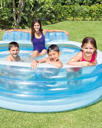 Miniatura 4 de INTEX Piscina inflable familiar para el centro de natación: banco integrado - portavasos - capacidad de 156 galones - 90 "x 86" x 31" - Azul