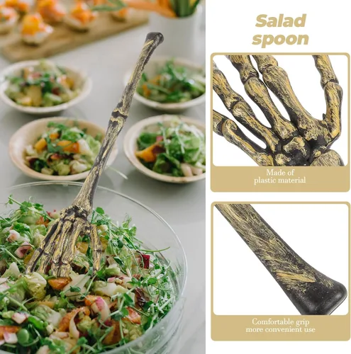 Miniatura 3 de Abaodam 1 juego de 4 pinzas de plástico plateado para ensalada, tenedores para servir, cucharas: cubiertos de Halloween, utensilios para servir