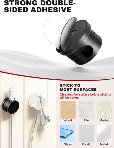 Miniatura 6 de Paquete de 10 soportes magnéticos giratorios con caja, clips giratorios de 360° para mesita de noche, con adhesivo fuerte sin residuos