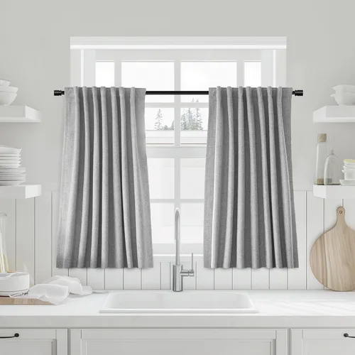 Miniatura 51 de UHITECH - Cortinas opacas beige para sala de estar, cortinas cortas de 35 pulgadas para habitación, cortinas negras para ventanas pequeñas, paneles