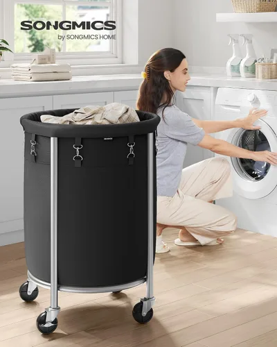 Miniatura 2 de Songmics – Cesta de lavandería de 29 galones (110 L) con ruedas, carrito rodante resistente redondo con estructura de acero y bolsa extraíble, 2
