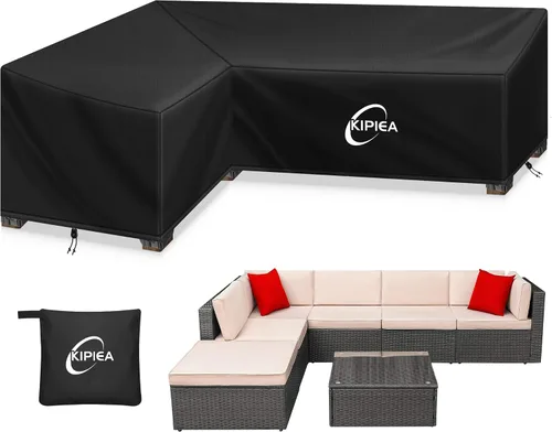 Miniatura 9 de Kipiea Funda para Sofá Seccional en Forma de L para Patio, Tela Oxford Resistente 420D, Funda Seccional para Exteriores con 6 Hebillas a Prueba