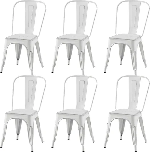 Miniatura 11 de Juego de 8 sillas de comedor de metal, sillas apilables estilo tolix con respaldo, diseñadas para el comedor diario, en interiores, cocina y comedor