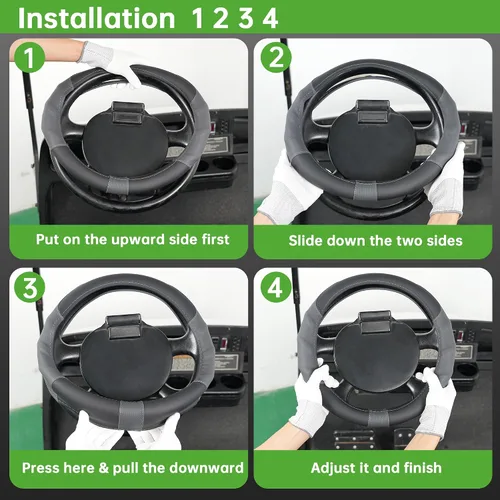 Miniatura 7 de 10L0L Funda para volante de carrito de golf de 13 pulgadas para EZGO TXT y RXV, piel sintética antideslizante y sensación de agarre cómodo, negro