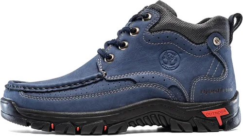 Miniatura 3 de FLYLAND Botas casuales para hombre de cuero vintage, botines de vestir, botas Chukka de caña media, antideslizantes, para conducir y caminar, zapatos