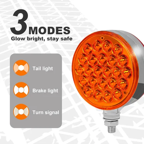 Miniatura 3 de NeaLia Luces de Guardabarros de Pedestal Redondas de 4 pulgadas, 48 Luces LED de Señal de Giro de Doble Cara para Remolque de Camión Semi, 2PCS