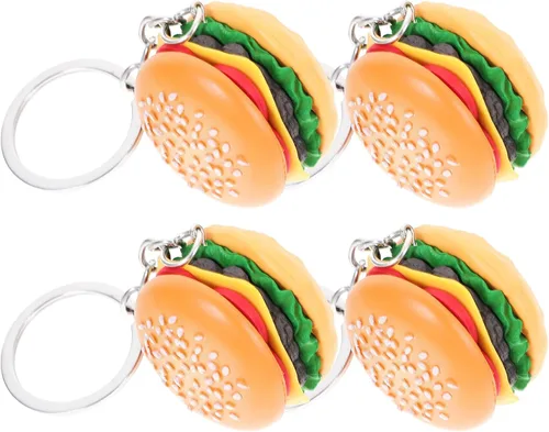 jojofuny 4 llaveros de hamburguesa 3D con colgante de hamburguesa con queso, llavero de simulación de alimentos, para bolsas de puré, para recuerdos