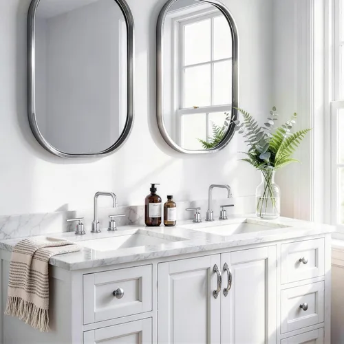 Miniatura 2 de WOWOW - Grifo de baño de diseño estándar de 8 pulgadas, 3 piezas para lavabo, llave mezcladora giratoria en 360 grados, acabado cromado, moderno