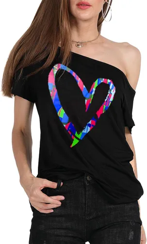 Miniatura 7 de MAGICMK - Camiseta casual para mujer, con estampado de labios y hombro descubierto, talla extragrande