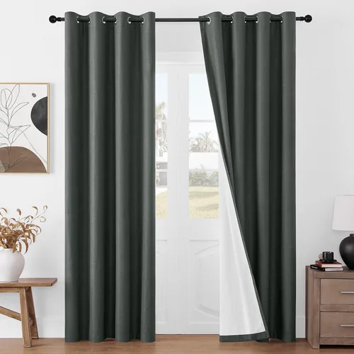 Miniatura 19 de Joydeco Cortinas opacas de lino para dormitorio, con ojales de 90 pulgadas de largo, cortinas resistentes para sala de estar, cortinas con Verde