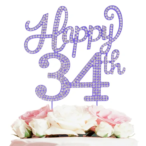 Miniatura 146 de LASKYER Decoración de feliz cumpleaños número 10, decoración de pastel de diamantes de imitación dorados de 10º cumpleaños – Letrero de metal