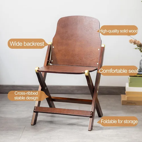 Miniatura 7 de Silla de comedor plegable de mediados de siglo, sillas plegables de madera maciza, silla de gravedad cero para patio, porche, fiesta, evento (negro)