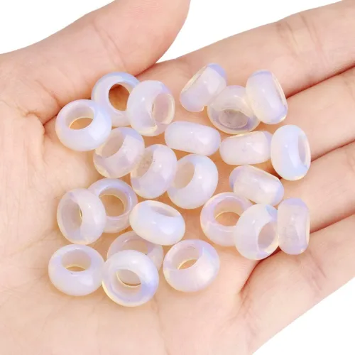 Miniatura 6 de TUMBEELLUWA 40 cuentas de piedra de cristal con agujero grande para hacer joyas, cuentas de macramé para trenzas de cabello (0.55 x 0.31 pulgadas)