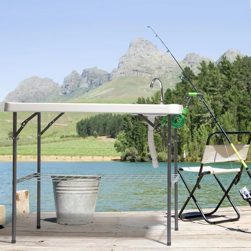 Miniatura 2 de VINGLI Mesa de limpieza plegable para peces y juegos para exteriores con fregadero, portátil y duradera, conexión estándar de jardín, manguera