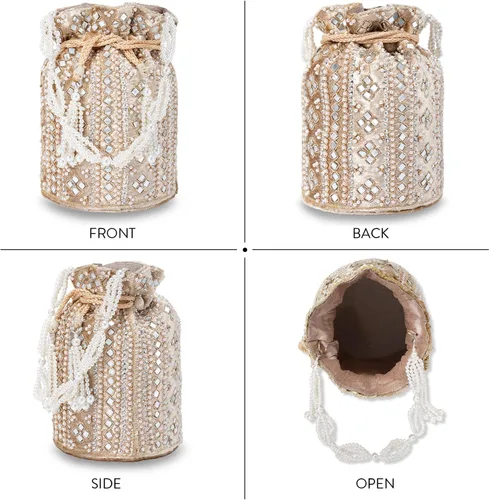 Miniatura 5 de Aheli Indian Potli - Bolso de noche para mujer, bolso de mano étnico para novia con cordón