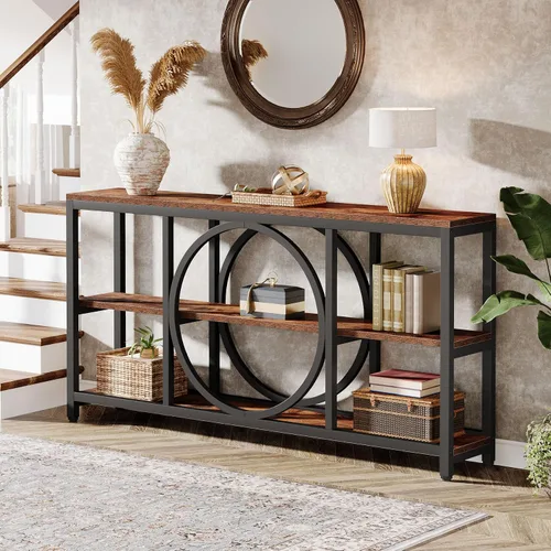 Miniatura 10 de Tribesigns Mesa consola extra larga de 70.9 pulgadas para entrada, mesa de sofá detrás del sofá con estantes de almacenamiento de madera de 3