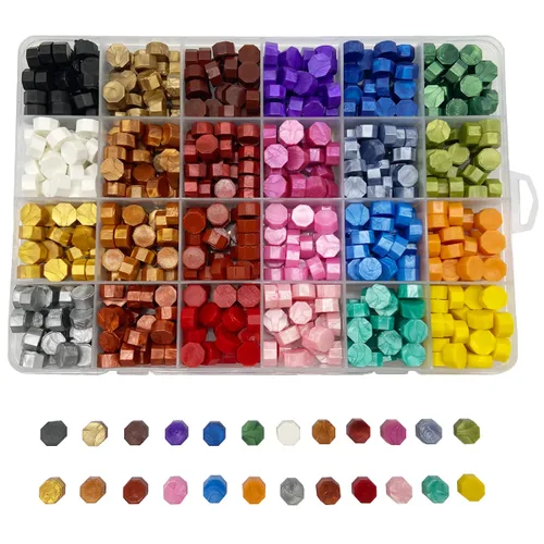 Kit de cera de sellado de 600 piezas con cuentas de sello de cera para sellado de letras y sello de sobre, invitación de boda, paquete de vino,