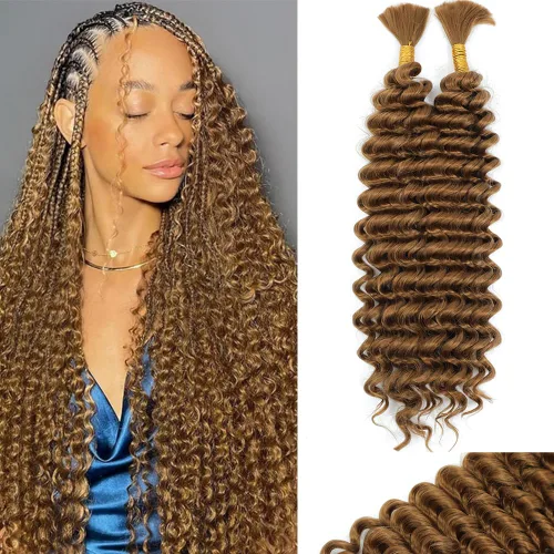 Miniatura 9 de Mezcla de cabello humano trenzado sintético de onda profunda a granel para trenzar, 16 pulgadas, cabello trenzado húmedo y ondulado, 2 piezas