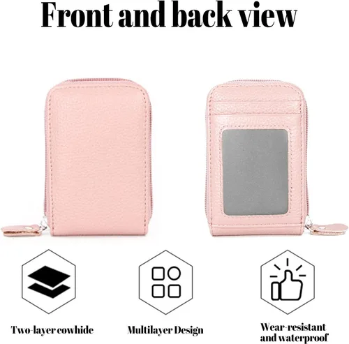 Miniatura 4 de WITATAOGE Tarjetero de cuero para mujer, pequeño estuche de bloqueo RFID de gran capacidad para tarjetas, Rosa Rojo, A la moda