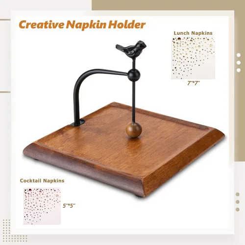 Miniatura 2 de Servilletero de madera para mesa, servilleteros para servilletas de papel, servilletero plano de madera con mango en forma de pájaro, decoración