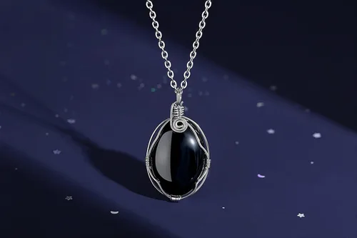 Miniatura 3 de XIANNVXI Collar de cristal curativo envuelto en alambre, collar con colgante de piedra ovalada, collar con dije de piedra preciosa natural