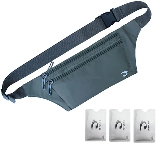Miniatura 49 de Bolsa de cintura ultrafino con ranuras c/visualización para tarjeta de crédito, para deportes, aire libre, correr, caminar, viajes.