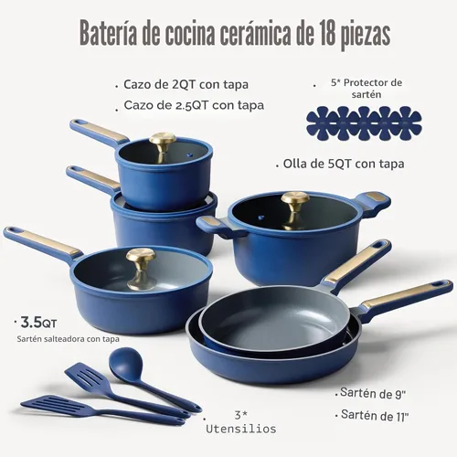 Miniatura 2 de CAROTE Juego de utensilios de cocina de cerámica, juego de ollas y sartenes antiadherentes de 18 piezas, juego de utensilios de cocina no tóxico