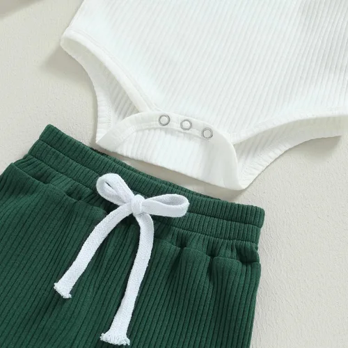 Miniatura 5 de Ropa de bebé recién nacido, ropa de punto acanalado, manga larga, pantalones de algodón sólido, trajes de otoño e invierno, 2 piezas