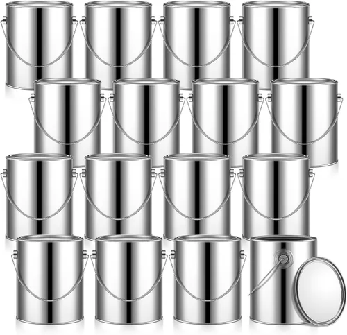 Miniatura 8 de Uiifan 4 latas de pintura vacías de 1 galón con tapas, cubos de pintura de metal con asa para barniz, manualidades, almacenamiento de suministros