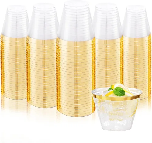 Miniatura 14 de Ciaell 120 vasos de plástico dorados – Vaso de plástico resistente de 12 onzas – Vasos desechables con borde dorado – Copa de borde dorado de alta