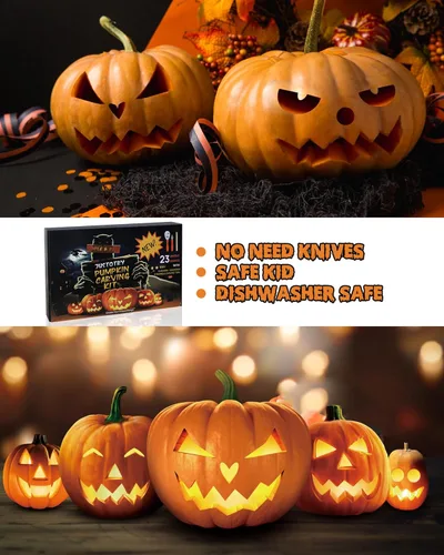 Miniatura 5 de JUSTOTRY Kit de tallado de calabaza – Cortadores de galletas con forma de cara de calabaza de Halloween, juego de herramientas fáciles y seguras 23