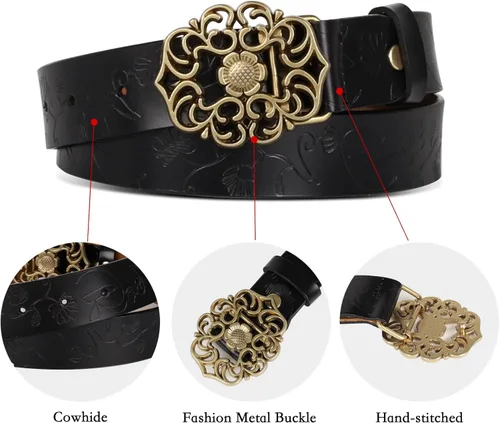 Miniatura 203 de Cinturón de cuero clásico con hebilla de metal para mujer con vestido de jeans