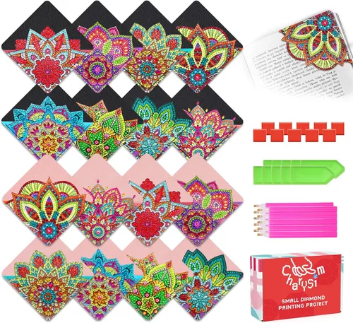 Marcapáginas de Pintura de Diamantes Forma de Cristal de Rincón DIY Dibujo de Diamantes por Número Pintura de Bordado para Artesanías Regalo (16PC