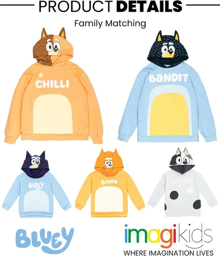 Miniatura 3 de Bluey Bingo Dad Mom Fleece Matching Family Cosplay Pullover Hoodie Infant to Little Kid