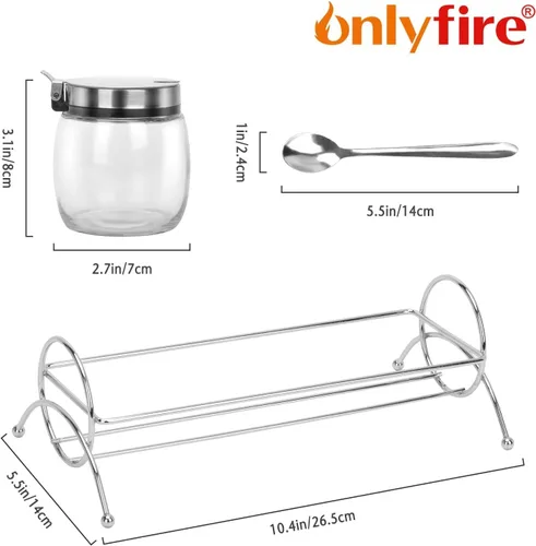 Miniatura 2 de only fire - Frasco para condimentos, recipiente para especias con tapas, cucharas de servir de acero inoxidable, estante base y etiquetas - botellas