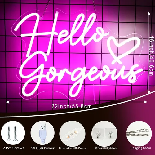 Miniatura 3 de Neonwall - Letrero de neón con texto en inglés "Hello Gorgeous para bodas, decoración de habitación de dormitorio, fiesta de cumpleaños, centro