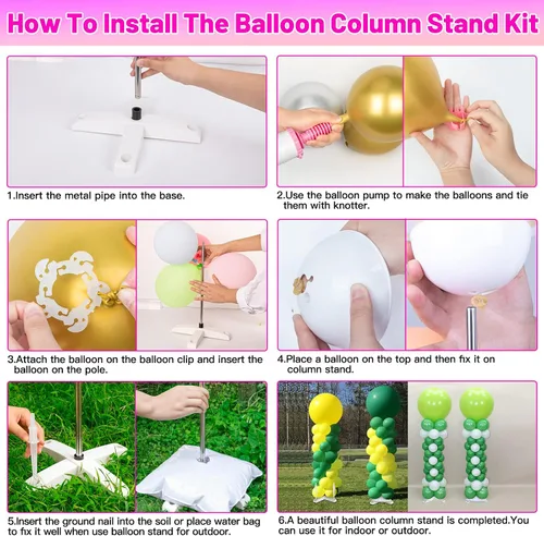 Miniatura 6 de Juego de 4 soportes ajustables para columna de globos y bomba de globos, soportes de globos de metal de 9 pies para piso, kit de columna de globos