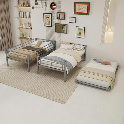 Miniatura 9 de GNIXUU Litera de metal individual sobre cama individual con nido, litera resistente con escaleras y barandilla de seguridad, marcos de cama Plateado